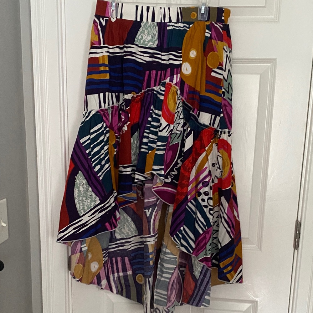 Colorful Geometric Midi Skirt with higher front hem. Never worn